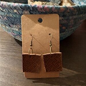 Brown Geometric Leather Earrings